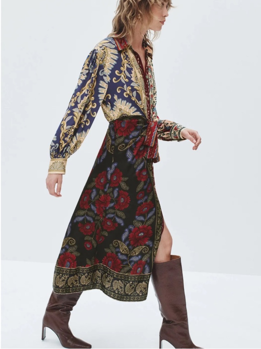 Farm Rio Navy Winter Mix Midi Dress - Picture 4 of 8